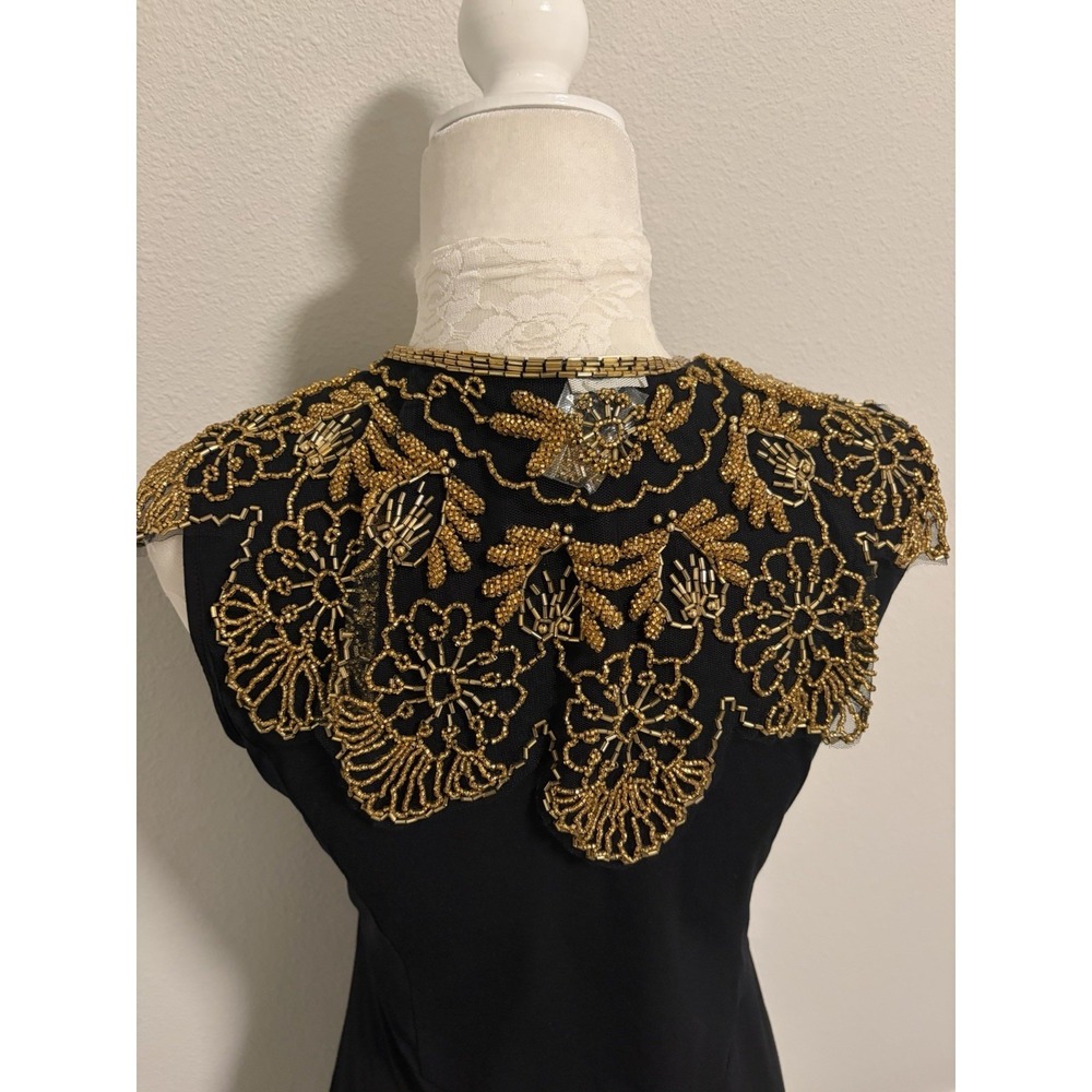 Vtg. Victorian Style Gold Glass Beaded Collar Scarf ~Scalloped Evening Glam NWT - Picture 3 of 13